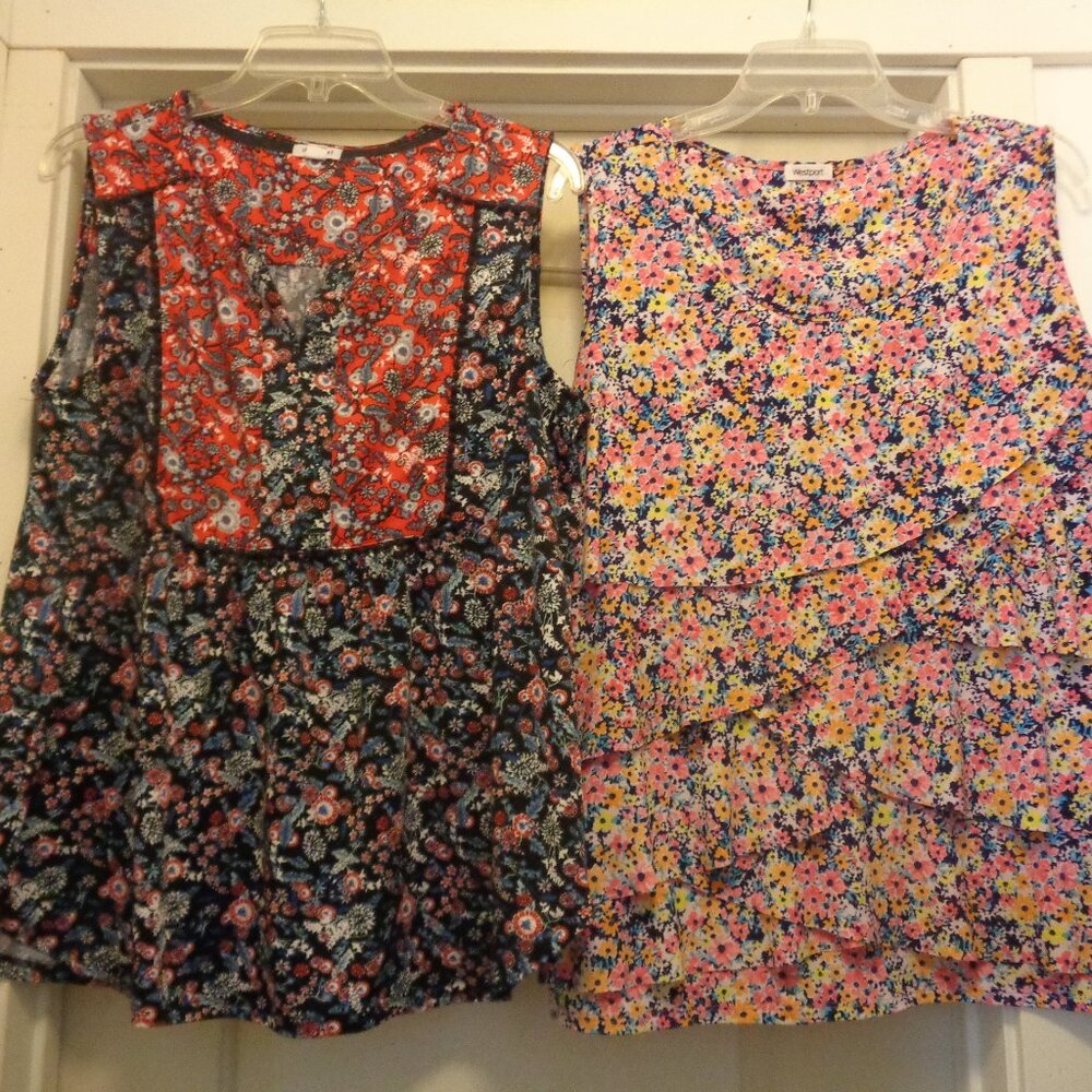 SUNNY FLOWERS GIRL 2 PRETTY SLEEVELESS BLOUSES BY WESTPORT 1X & 2 X